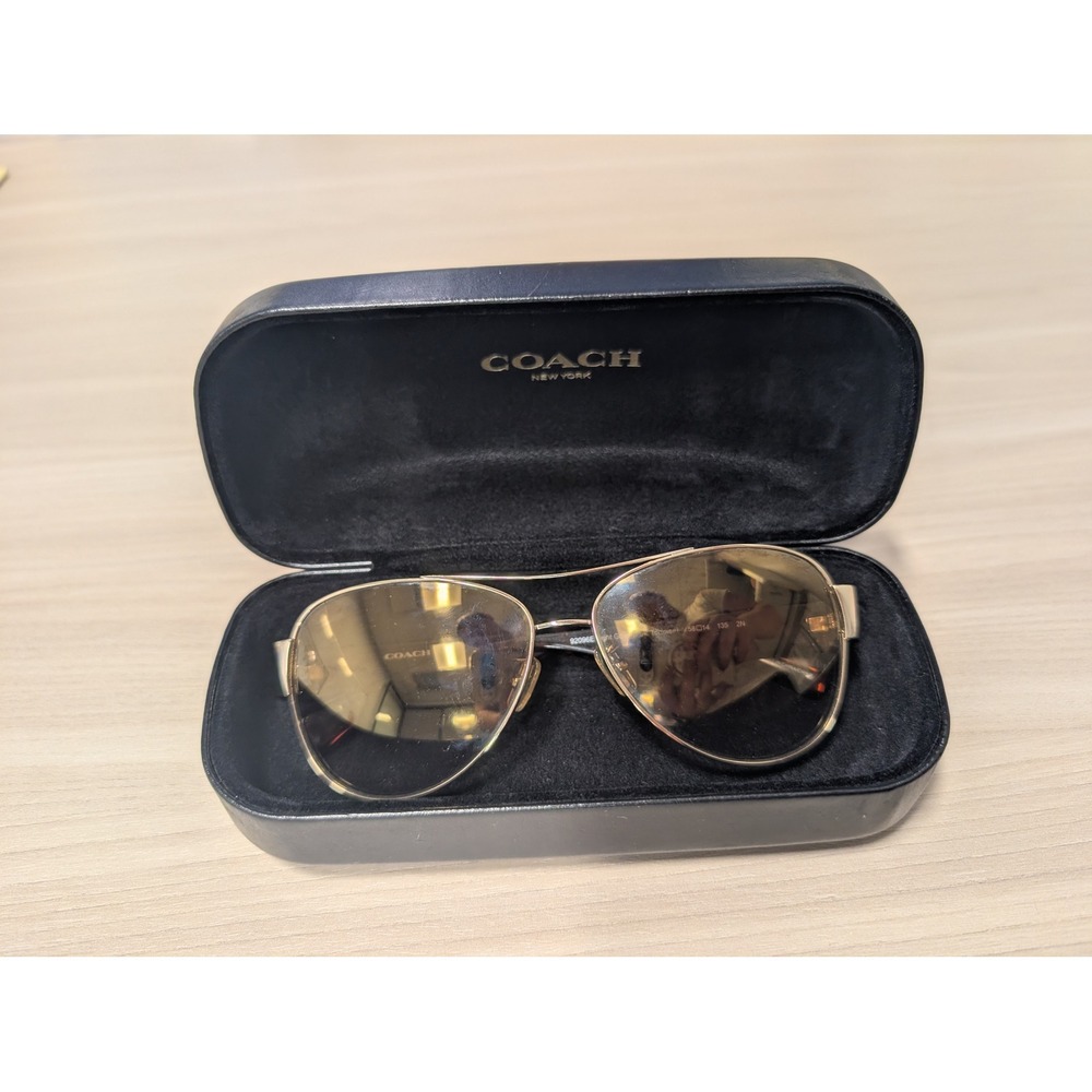 Coach, Olivia Aviator Sunglasses, Light Gold Dark Tortoise HC 7049 L944, W/ Case - Picture 1 of 9